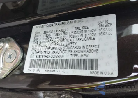 2016 Acura Rdx Acurawatch Plus Package из США, поврежденный, VIN 5J8TB4H3XGL029030